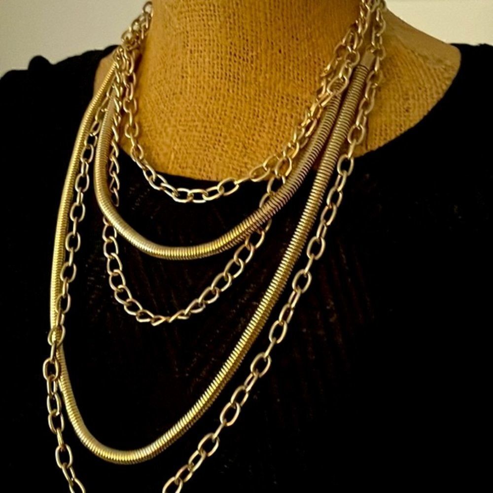 Gold multi strand layering‎ necklace
